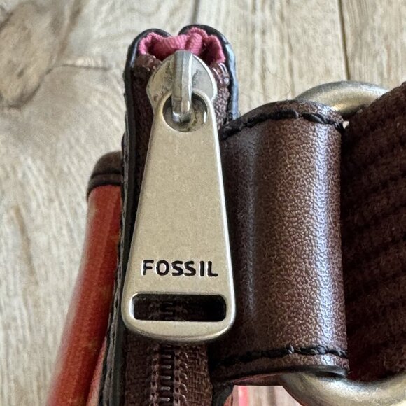 Vintage Fossil Key-Per Coated Leather Orange Tan Star Polka Dot Crossbody Bag - Picture 12 of 14